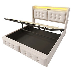 Acheter Lit Coffre 140x200 cm - Modenvie - rangement hydraulique - Beige