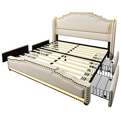 Acheter Lit Double Modenvie 140x200 cm LED USB en Velours Beige