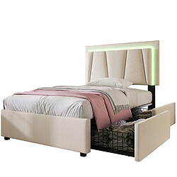 Acheter Lit Simple 90x200 cm Modenvie LED rangement beige