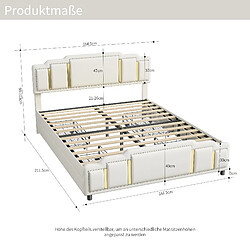 MIVRAY Lit coffre 160x200 cm, éclairage LED et tiroirs, velours beige pas cher