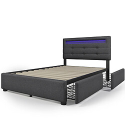 Acheter Lit simple 90x200 cm Modenvie avec LED et 2 tiroirs en lin gris