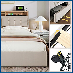 Lit Double Modenvie 140x200 cm rangement USB Beige pas cher