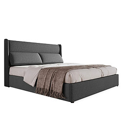 Lit Double 180x200 cm - Modenvie - rangement hydraulique - Gris sans matelas pas cher