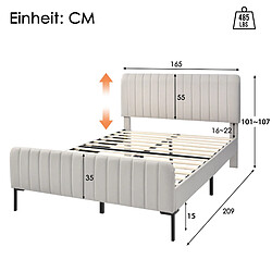 Avis Lit Double 160x200 cm Modenvie tete de lit reglable Lin Gris Beige
