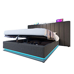 Lit Coffre 160x200 cm Modenvie rangement hydraulique LED USB-C Gris sans matelas pas cher