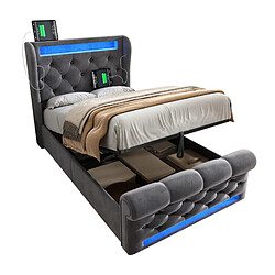 Acheter Lit Coffre Modenvie 90x200 cm LED USB en velours gris
