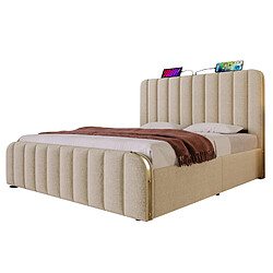 Lit Coffre 140x200 cm Modenvie rangement hydraulique USB Type-C Beige pas cher