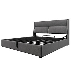 Acheter Lit Double 180x200 cm - Modenvie - rangement hydraulique - Gris sans matelas