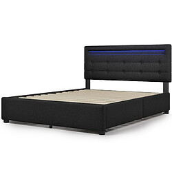 Acheter Lit Double 140x200 cm Modenvie avec 4 tiroirs et tete de lit LED Noir
