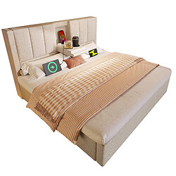 Lit Coffre 160x200 cm Modenvie USB Type-C beige sans matelas pas cher