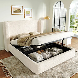 Avis MIVRAY Lit coffre Lit double 180x200 cm, rangement hydraulique, bouclé beige