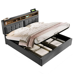 Lit Coffre 140x200 cm Modenvie USB et tête de lit réglable Gris pas cher