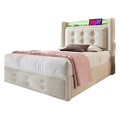 Lit Coffre Modenvie 90x200 cm - LED, USB et rangement - Beige pas cher