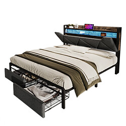 Lit Coffre Modenvie 160x200 cm avec LED, USB et rangement pas cher