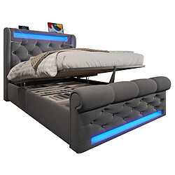 Lit Coffre Modenvie 90x200 cm LED USB en velours gris pas cher