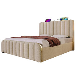 Lit Coffre Modenvie 180x200 cm - rangement hydraulique USB Type C Beige pas cher