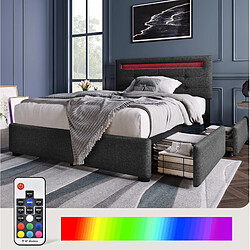 Lit simple 90x200 cm Modenvie avec LED et 2 tiroirs en lin gris pas cher