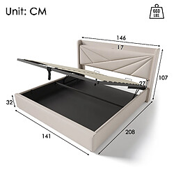 Avis Lit Coffre 140x200 cm Modenvie USB Type-C rangement Beige