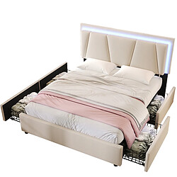 Acheter Lit Coffre 140x200 cm Modenvie LED et 4 tiroirs Beige