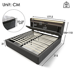 Avis Lit Coffre 160x200 cm Modenvie rangement LED USB Gris