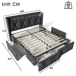 Avis Lit Coffre 160x200 cm Modenvie rangement 4 tiroirs USB Gris