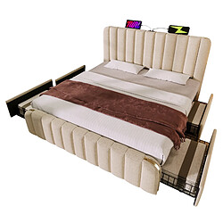 Lit Coffre 140x200 cm Modenvie USB et 4 tiroirs Lin Beige pas cher