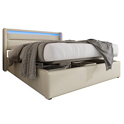 Lit Coffre Modenvie 140x200 cm avec LED et rangement - Blanc pas cher