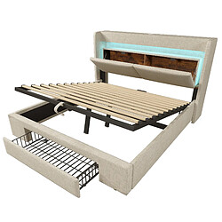 Acheter Lit Coffre 140x200 cm Modenvie rangement hydraulique LED Beige