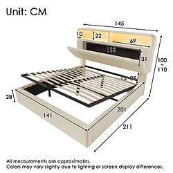 Avis Lit Coffre Modenvie 140x200 cm - LED - USB - Beige avec matelas