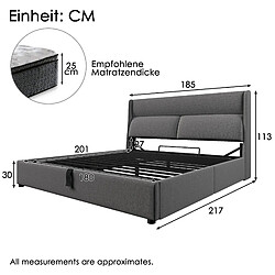 Avis Lit Double 180x200 cm - Modenvie - rangement hydraulique - Gris sans matelas
