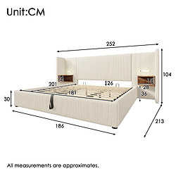 MIVRAY Lit coffre adulte 180x200 cm, lampe de lecture et USB, velours côtelé, beige pas cher