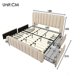 Avis Lit Double 180x200 cm Modenvie avec 4 tiroirs et USB Type-C en lin beige