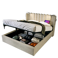 Lit Coffre 140x200 cm Modenvie LED USB rangement Beige pas cher