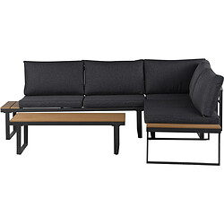 Acheter Habitat Et Jardin Salon de jardin canapé d'angle décor imitation bois [ ]Fiora[ ] - 5 places - Gris