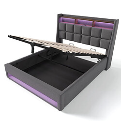 Acheter Lit Coffre 160x200 cm - Modenvie - USB LED - Gris