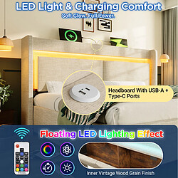 Lit Coffre 140x200 cm Modenvie rangement hydraulique LED Beige pas cher