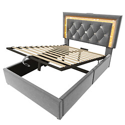 Acheter Lit Coffre Modenvie 90x200 cm - LED et USB Type-C - Gris avec matelas