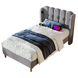 Lit Simple 90x200 cm - Modenvie - USB-C avec sommier - Lin - Gris - avec matelas inclus pas cher