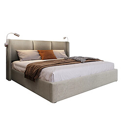 Lit Coffre 160x200 cm Modenvie rangement relevable USB Beige pas cher