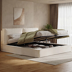 Avis MIVRAY Lit coffre 180x200 cm, Tête de lit rembourré, velours beige