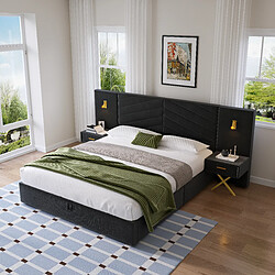 Avis MIVRAY Lit coffre 160x200 cm Lit double, Tête de lit large, bois, velours noir