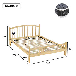 MIVRAY Lit simple 140x200 cm, design minimaliste, bois, Couleur naturelle pas cher