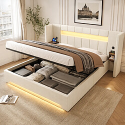 Avis MIVRAY Lit coffre 160x200 cm, Lit adulte avec ports USB et LED, velours, Beige