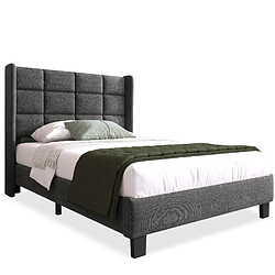 Lit Simple 90x200 cm Modenvie tete de lit rembourree sommier inclus Gris pas cher
