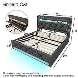 Avis Lit Coffre 140x200 cm avec Matelas - Modenvie - LED et USB - Gris
