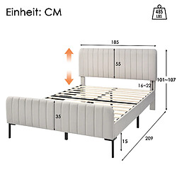 Avis Lit Double Modenvie 180x200 cm - tete de lit reglable - Gris Beige