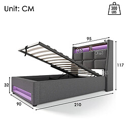 Avis Lit Coffre 90x200 cm Modenvie LED USB sans matelas Gris