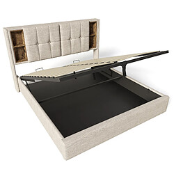 Acheter Lit Coffre 140x200 cm - Modenvie - rangement avec recharge sans fil et USB - Lin - Naturel