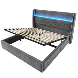 Acheter Lit Coffre 160x200 cm Modenvie LED USB Type C Gris avec matelas