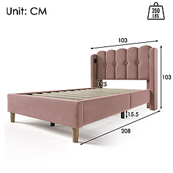 Avis Lit Simple 90x200 cm Modenvie USB et USB-C en velours rose